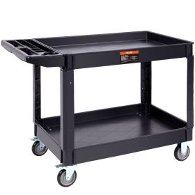 VEVOR Utility Service Cart, 2 Shelf 550LBS Heavy Duty Plastic Rolling Utility Cart With Swivel Wheels 2 With Brakes, Large Lipped Shelf, Ergonomic Sto