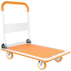 Foldable Cart Cart Cart - 660 Lb Capacity Heavy Duty Mobile Platform Trolley - Folding And Rolling White And Orange Flat Cart Unavailable Platforms- W