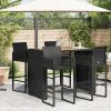 Patio Bar Table with Acacia Wood Top Black 57.1"x31.5"x43.3" Poly Rattan