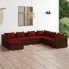 7 Piece Patio Lounge Set with Cushions Poly Rattan Brown