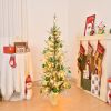 4 FT Snow Flocked Pre-lit Artificial Christmas Tree with Metal Pot Stand, Hinged Xmas Fir Tree with 120 Lights