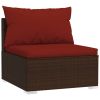 7 Piece Patio Lounge Set with Cushions Poly Rattan Brown