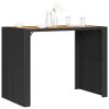 Patio Bar Table with Acacia Wood Top Black 57.1"x31.5"x43.3" Poly Rattan