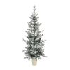 4 FT Snow Flocked Pre-lit Artificial Christmas Tree with Metal Pot Stand, Hinged Xmas Fir Tree with 120 Lights