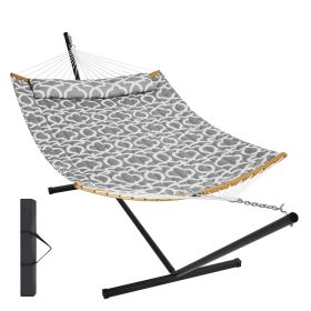 VEVOR Two Person Hammock with Stand Included, Double Hammock with Curved Spreader Bar and Detachable Pillow and Portable Carrying Bag