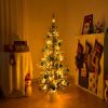 4 FT Snow Flocked Pre-lit Artificial Christmas Tree with Metal Pot Stand, Hinged Xmas Fir Tree with 120 Lights