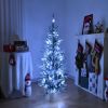 4 FT Snow Flocked Pre-lit Artificial Christmas Tree with Metal Pot Stand, Hinged Xmas Fir Tree with 120 Lights