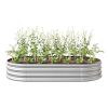 Raised Garden Bed Outdoor, Oval Large Metal Raised Planter Bed for for Plants, Vegetables, and Flowers - Silver