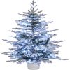 4 FT Snow Flocked Pre-lit Artificial Christmas Tree with Metal Pot Stand, Hinged Xmas Fir Tree with 120 Lights