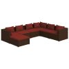 7 Piece Patio Lounge Set with Cushions Poly Rattan Brown