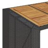 Patio Bar Table with Acacia Wood Top Black 57.1"x31.5"x43.3" Poly Rattan