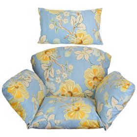 Egg Chair Cushion Hanging Basket Seat Cushion Thicken Soft Egg Swing Chair Pad Hanging Egg Chair Cushion with Headrest (Color: Blue_YellowLeaf)