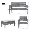 4-Piece Rope Patio Furniture Set, Outdoor Furniture with Tempered Glass Table