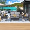 4-Piece Rope Patio Furniture Set, Outdoor Furniture with Tempered Glass Table