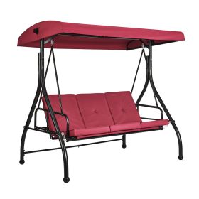 VEVOR 3-Seat Patio Swing Chair, Converting Canopy Swing, Outdoor Patio Porch with Adjustable Canopy, Removable Thick Cushion and Alloy Steel Frame (Seat Frame Type: Single Frame, Color: Wine Red)