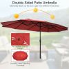 15 Feet Double-Sided Twin Patio Umbrella with Crank and Base