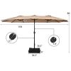 15 Feet Double-Sided Twin Patio Umbrella with Crank and Base