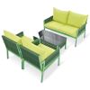 4-Piece Rope Patio Furniture Set, Outdoor Furniture with Tempered Glass Table