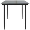 Patio Dining Table Black 63"x31.5"x29.1" Steel and Tempered Glass