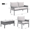 4-Piece Rope Patio Furniture Set, Outdoor Furniture with Tempered Glass Table