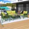 4-Piece Rope Patio Furniture Set, Outdoor Furniture with Tempered Glass Table