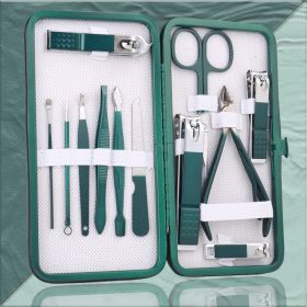 Pedicure Knife Nail Clippers Set Box Manicure Implement Nail Clippers Set For Manicure (Option: Emerald Green 12pc)